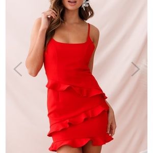 red ruffle dress